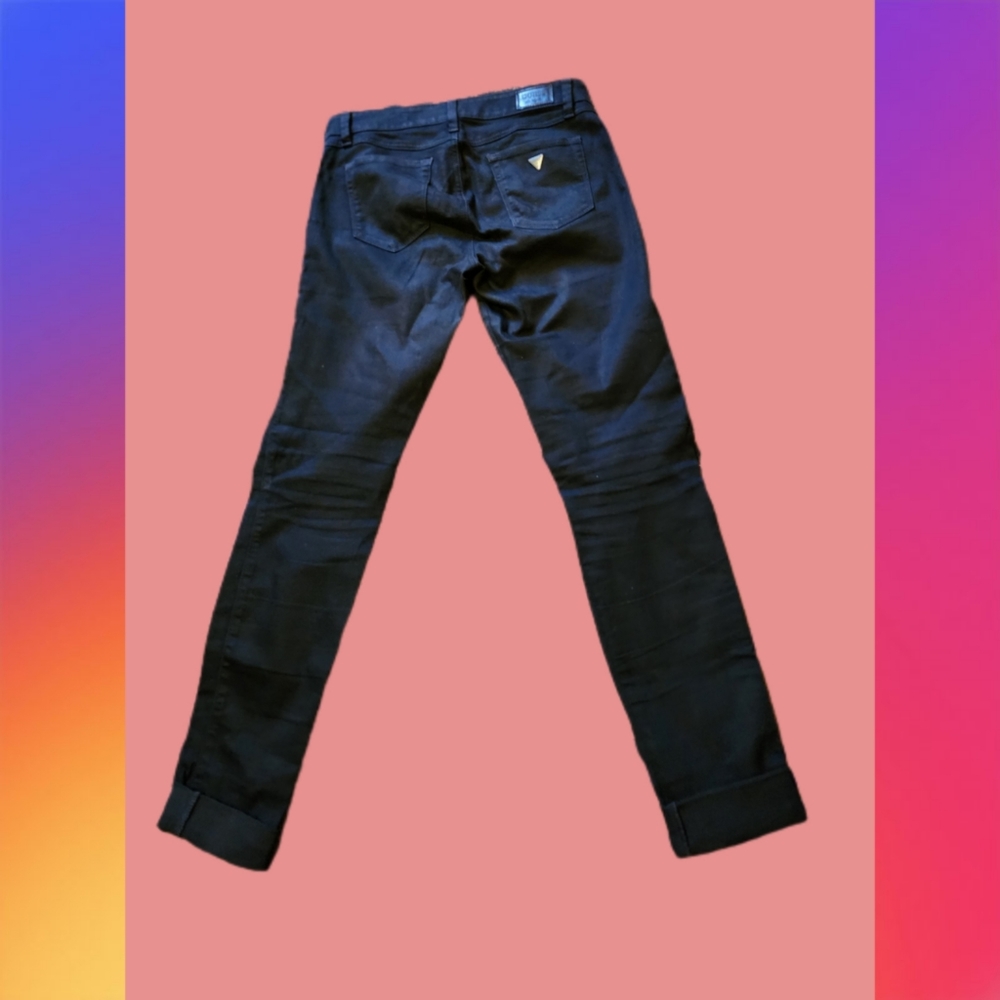 GUES LOS ANGELES BRITTNEY-SKINNY DISTRESSED BOY BLACK JEANS SIZE US  27 X REG - Picture 3 of 6